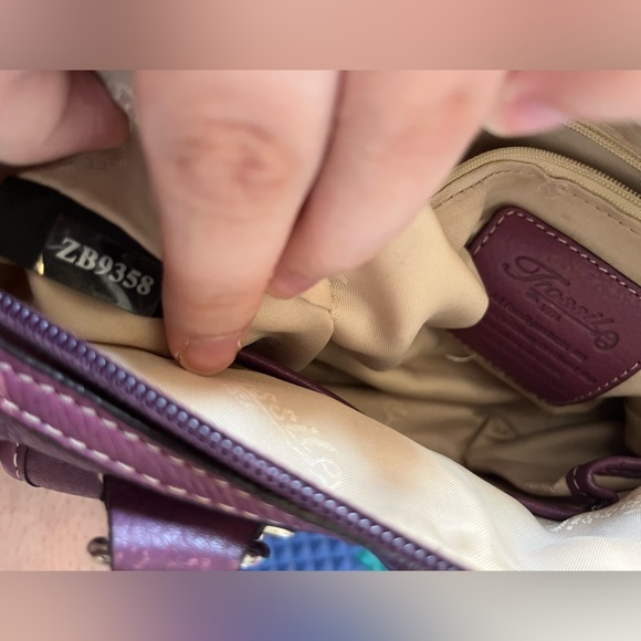 Fossil Y2K Pebbled Genuine Leather Purple Sz M Handbag - Picture 10 of 11